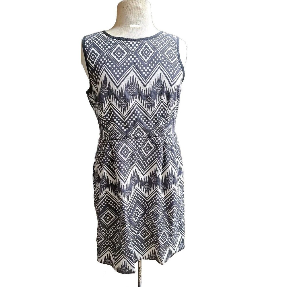 J. CREW Sleeveless Knit Dress Black Aztec Geo Print Office Career Formal Preppy